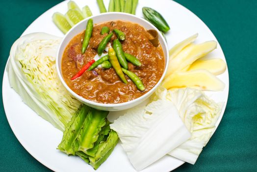 preserved vegetables ,Herbed Soya Beans with Minced Shrimp and Pork in Coconut Milk served with Fresh Vegetables