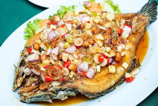 Deep Fried Fish with Thai Herb ,Famouse Thai menu ,Thai food