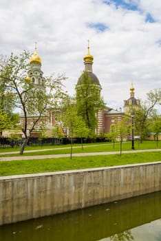 Orthodox churches of traditional Russian classical architectural style in Moscow in the spring