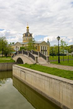 Orthodox churches of traditional Russian classical architectural style in Moscow in the spring