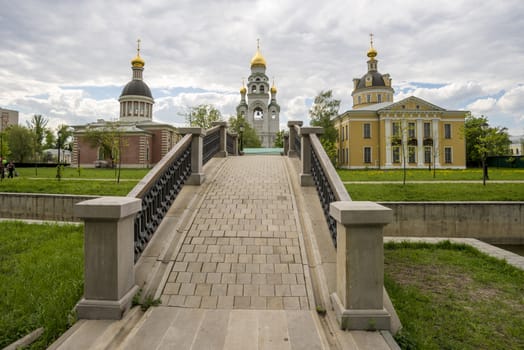 Orthodox churches of traditional Russian classical architectural style in Moscow in the spring