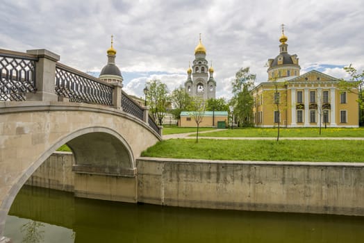 Orthodox churches of traditional Russian classical architectural style in Moscow in the spring