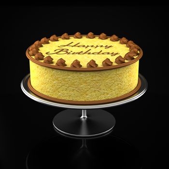 Lemon birthday cake on a black background