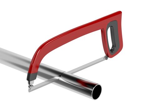 Cutting metal pipe with hacksaw