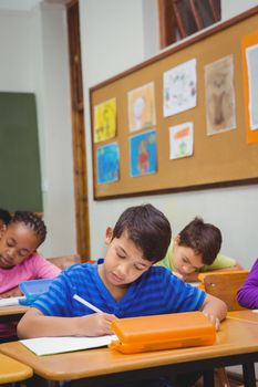 Busy students working on class work at the elementary school