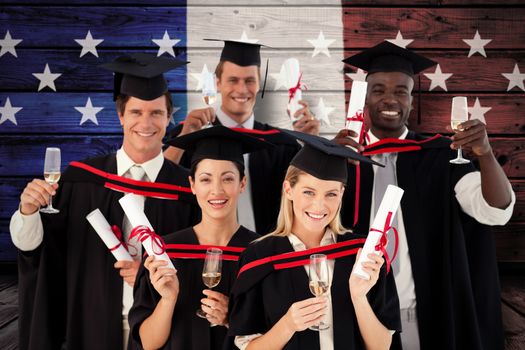 Group of people Graduating from College against composite image of usa national flag