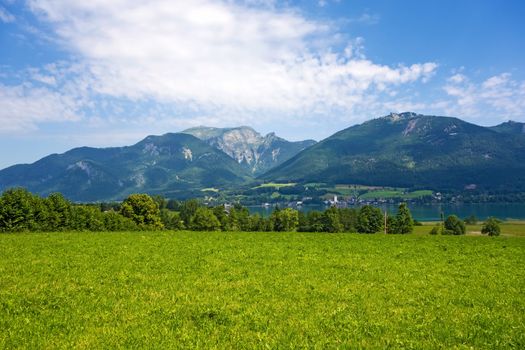The tourist town St. Wolfgang at the lake Wolfgangsee in Austria, Europe