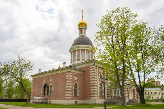 Orthodox churches of traditional Russian classical architectural style in Moscow in the spring