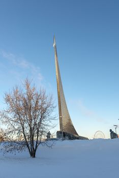 The famous monument at VDNKh in Moscow in winte