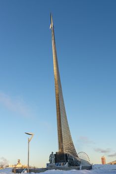 The famous monument at VDNKh in Moscow in winte