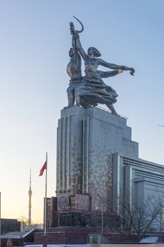 The famous monument at VDNKh in Moscow in winte