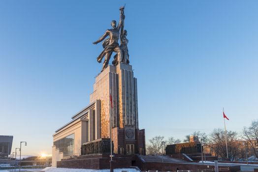 The famous monument at VDNKh in Moscow in winte