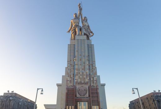 The famous monument at VDNKh in Moscow in winte