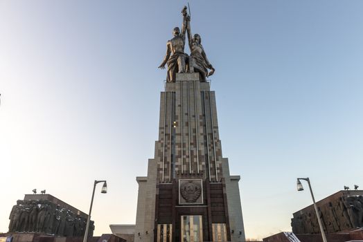 The famous monument at VDNKh in Moscow in winte