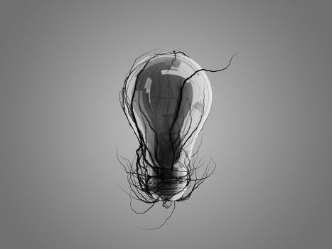 Light bulb with roots and emerged on the icon with roots, concept