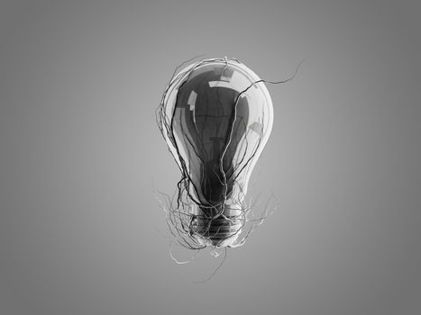 Light bulb with roots and emerged on the icon with roots, concept