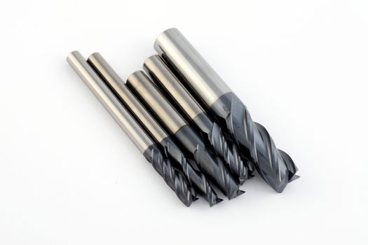 Professional cutting tools. Few metallic carbide endmills, different size used for metalwork. 