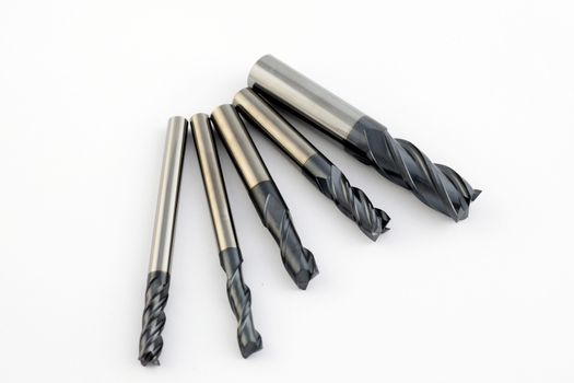 Professional cutting tools. Few metallic carbide endmills, different size used for metalwork. 