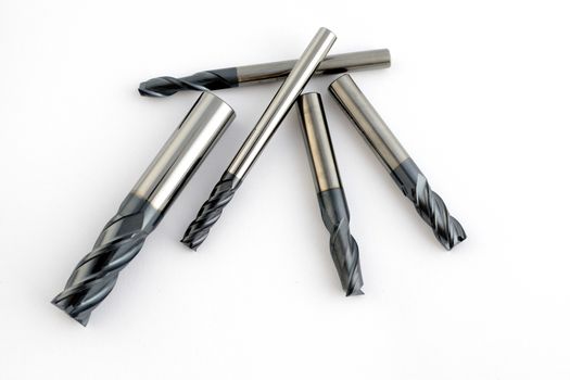 Professional cutting tools. Few metallic carbide endmills, different size used for metalwork. 