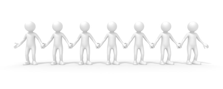 An image of seven people standing hand in hand