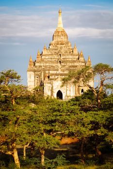 Scenic vertical view of beautiful ancient temple in Bagan, Myanmar