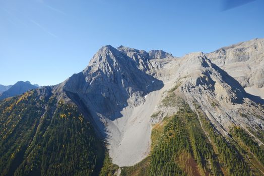 mountain in canadian rockies as seen from helicopter