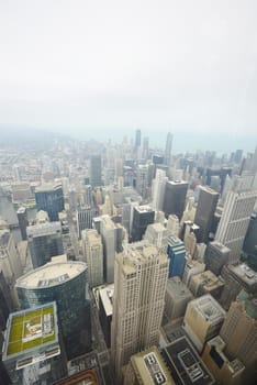 buildings in chicago downtown as seen from aerial view