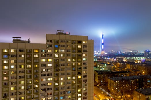 Moscow modern residential areas at night