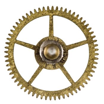 Pinion of old clock mechanism, isolated on white background