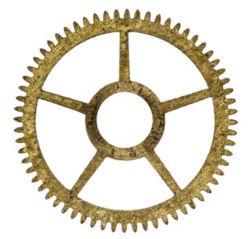 Pinion of old clock mechanism, isolated on white background