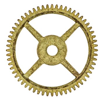 Pinion of old clock mechanism, isolated on white background