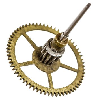 Pinion of old clock mechanism, isolated on white background