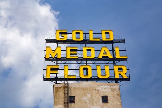 MINNEAPOLIS, MN/USA - AUGUST 5, 2015: The Gold Medal Flour Sign at the landmark Mill  City Musem.