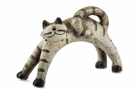 Ceramic figurine cat, isolated on white background