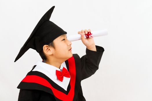 Chinese little boy graduation in white backround studio shot.