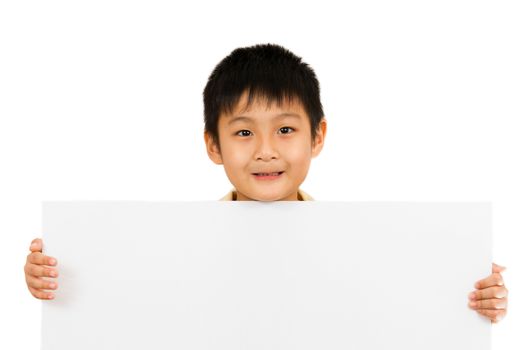 Asian Chinese Little Boy Holding blank white board
