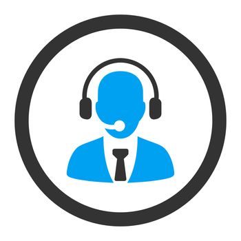 Call center glyph icon. This rounded flat symbol is drawn with blue and gray colors on a white background.