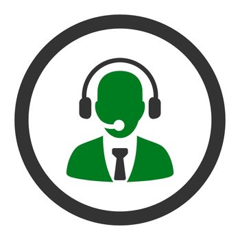 Call center glyph icon. This rounded flat symbol is drawn with green and gray colors on a white background.