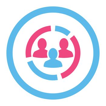 Demography diagram glyph icon. This rounded flat symbol is drawn with pink and blue colors on a white background.