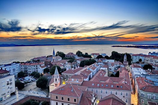 View of Zadar, Croatia from above at sunset