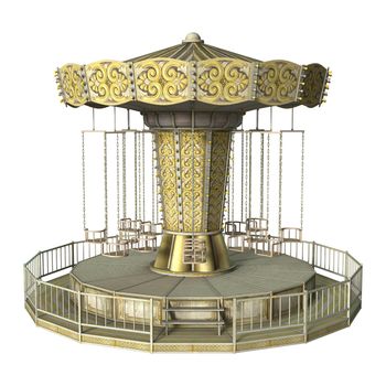 3D digital render of a vintage swing carousel isolated on white background