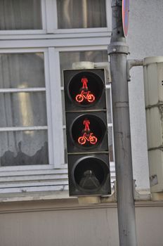 AACHEN,GERMANY- JULY 26, 2014: Red pedestrian and bike light