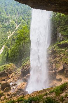 Beautiful natural landscape under Pericnik waterfall in Vrata Valley in Triglav National Park in Julian Alps, Slovenia.