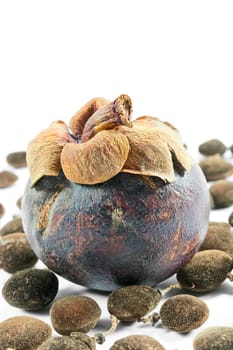 mangosteen with seed on white background