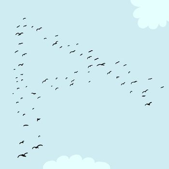 Illustration of a flock of birds in the shape of the letter a