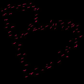 Red flock of birds in the shape of the letter b