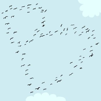 Illustration of a flock of birds in the shape of the letter b