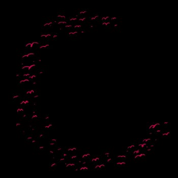 Red flock of birds in the shape of the letter c