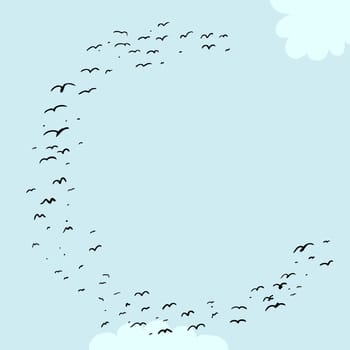 Illustration of a flock of birds in the shape of the letter c