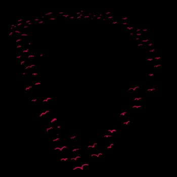 Red flock of birds in the shape of the letter d